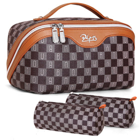BOYATU Travel Makeup Bag Organizer Set front view in brown