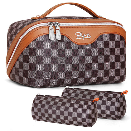 BOYATU Travel Makeup Bag Organizer Set front view in brown