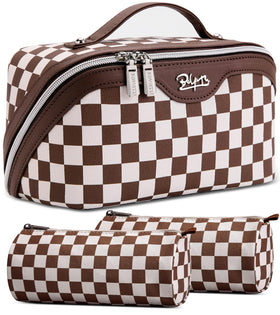 BOYATU Travel Makeup Bag Organizer Set front view in coffee colour
