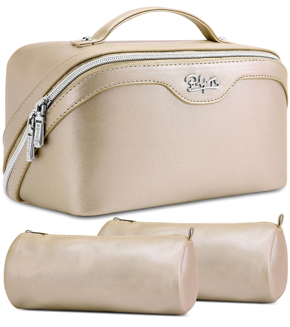 BOYATU Travel Makeup Bag Organizer set in gold color