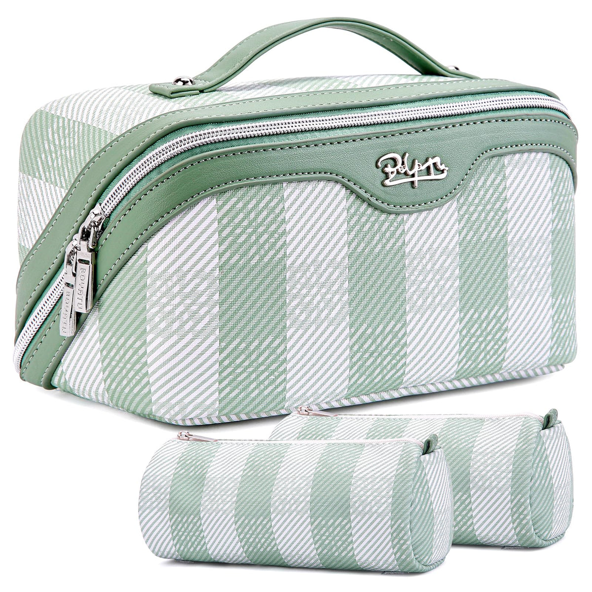 BOYATU Travel Makeup Bag Organizer set in green front view