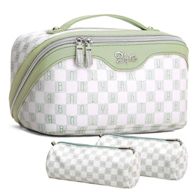 BOYATU Travel Makeup Bag Organizer Set in green, front view