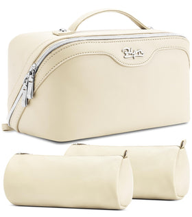 BOYATU Travel Makeup Bag Organizer Set in white, front view
