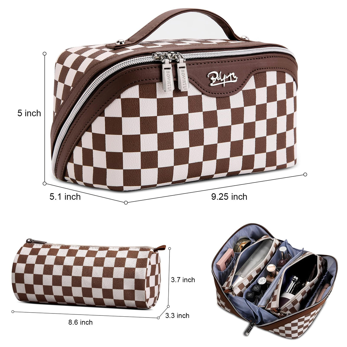 BOYATU Travel Makeup Bag Organizer set on a travel suitcase