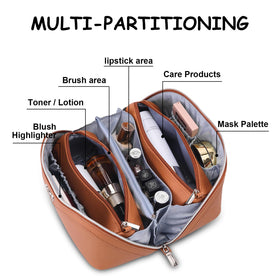 BOYATU Travel Makeup Bag Organizer Set open with cosmetics inside