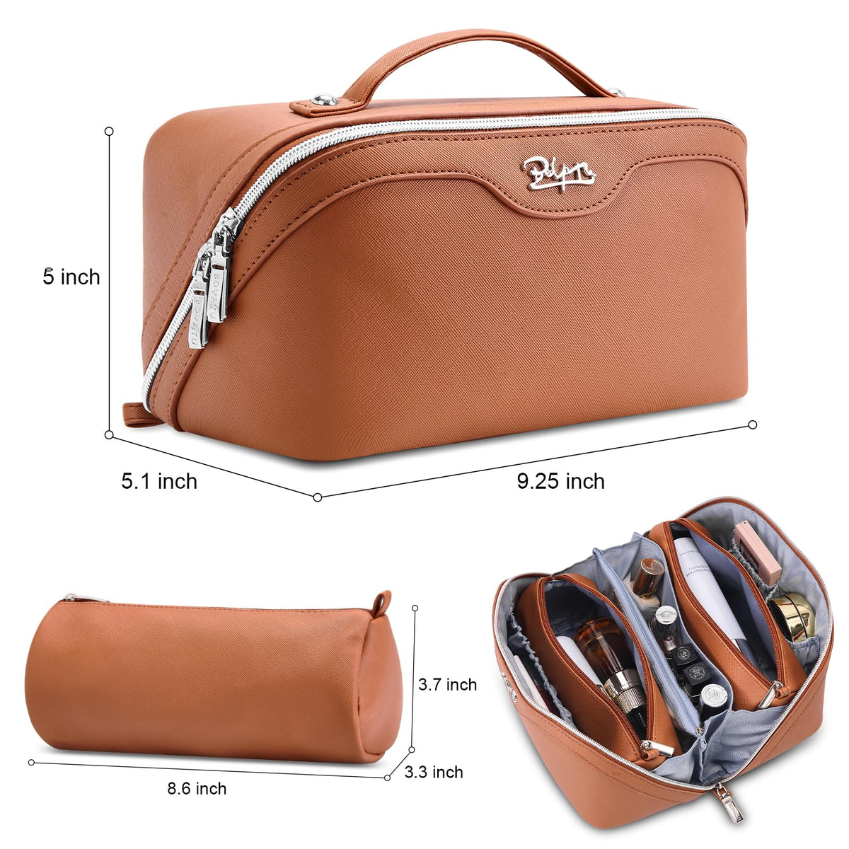 BOYATU Travel Makeup Bag Organizer Set side view showing zipper