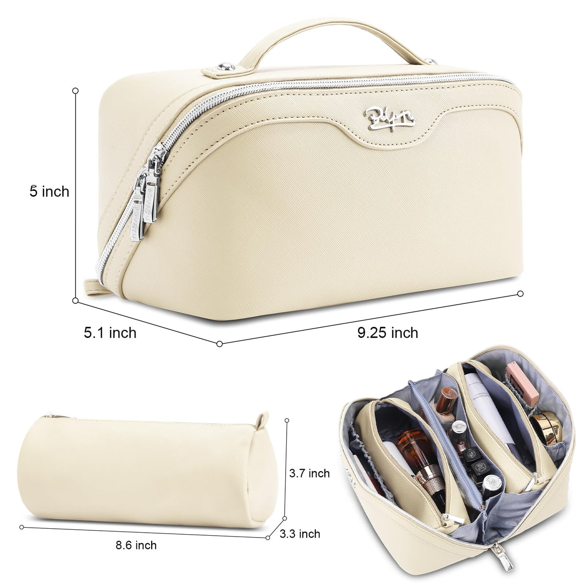 BOYATU Travel Makeup Bag Organizer Set with compartments open