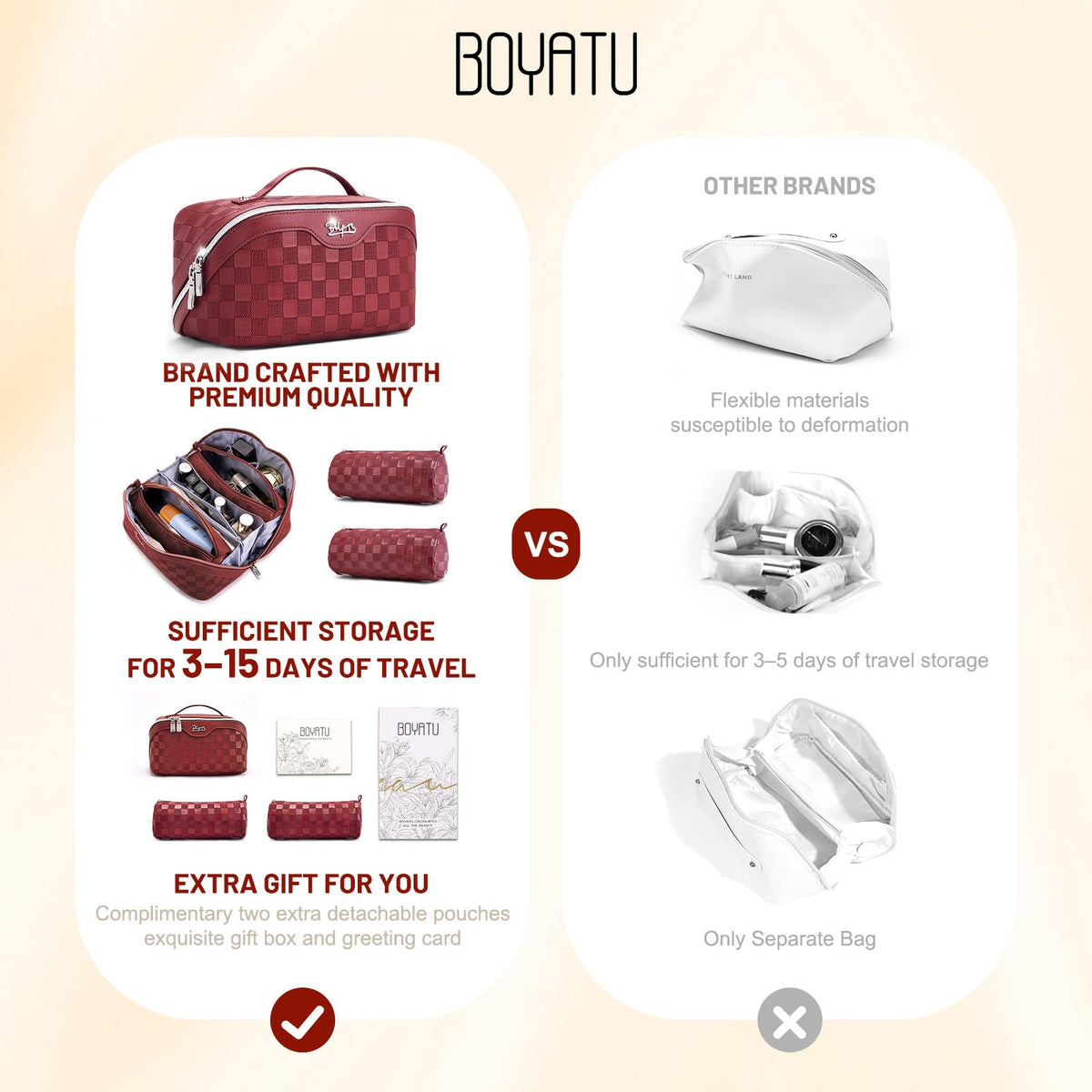 BOYATU Travel Makeup Bag Organizer side view showcasing structure