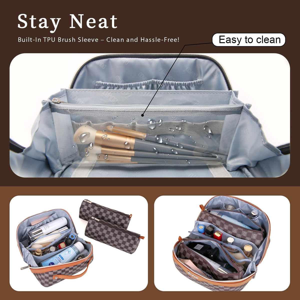 BOYATU Travel Makeup Bag Organizer side view with zipper
