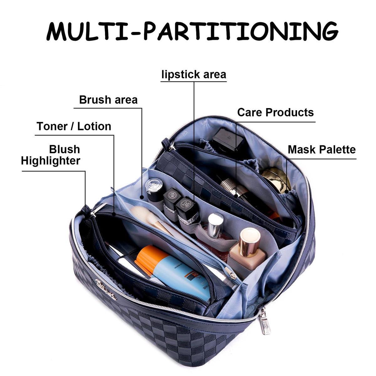 BOYATU Travel Makeup Bag Organizer side view with zipper