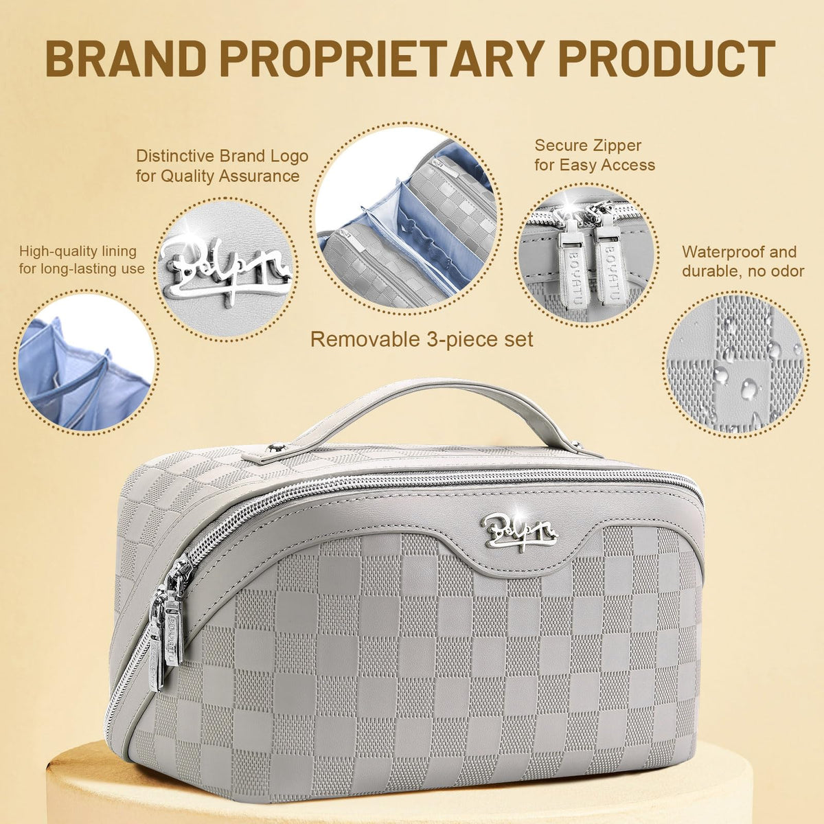 BOYATU Travel Makeup Bag Organizer side view with zippers