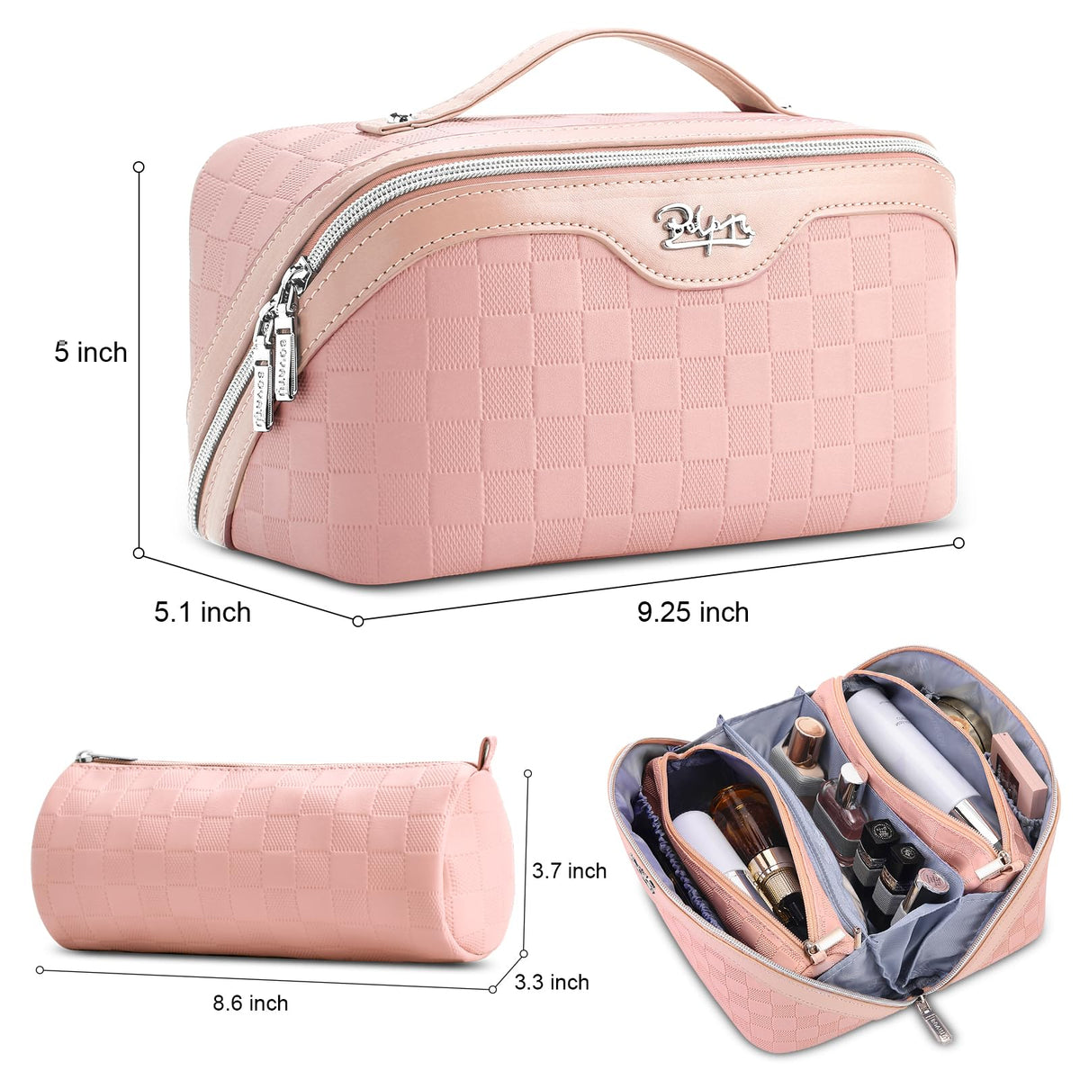BOYATU Travel Makeup Bag Organizer with detachable pouches on display