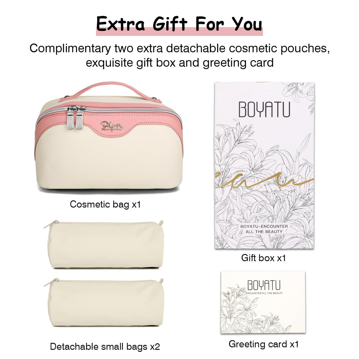 BOYATU travel makeup bag set displayed outdoors