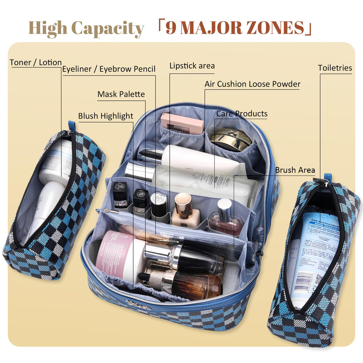BOYATU Travel Makeup Bag set displayed with cosmetics