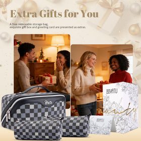 BOYATU Travel Makeup Bag Set displayed with travel essentials