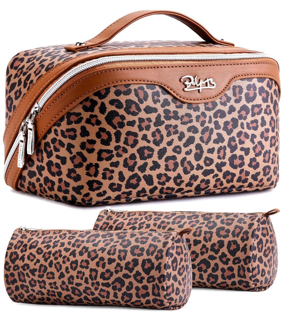 BOYATU Travel Makeup Bag Set in leopard print front view
