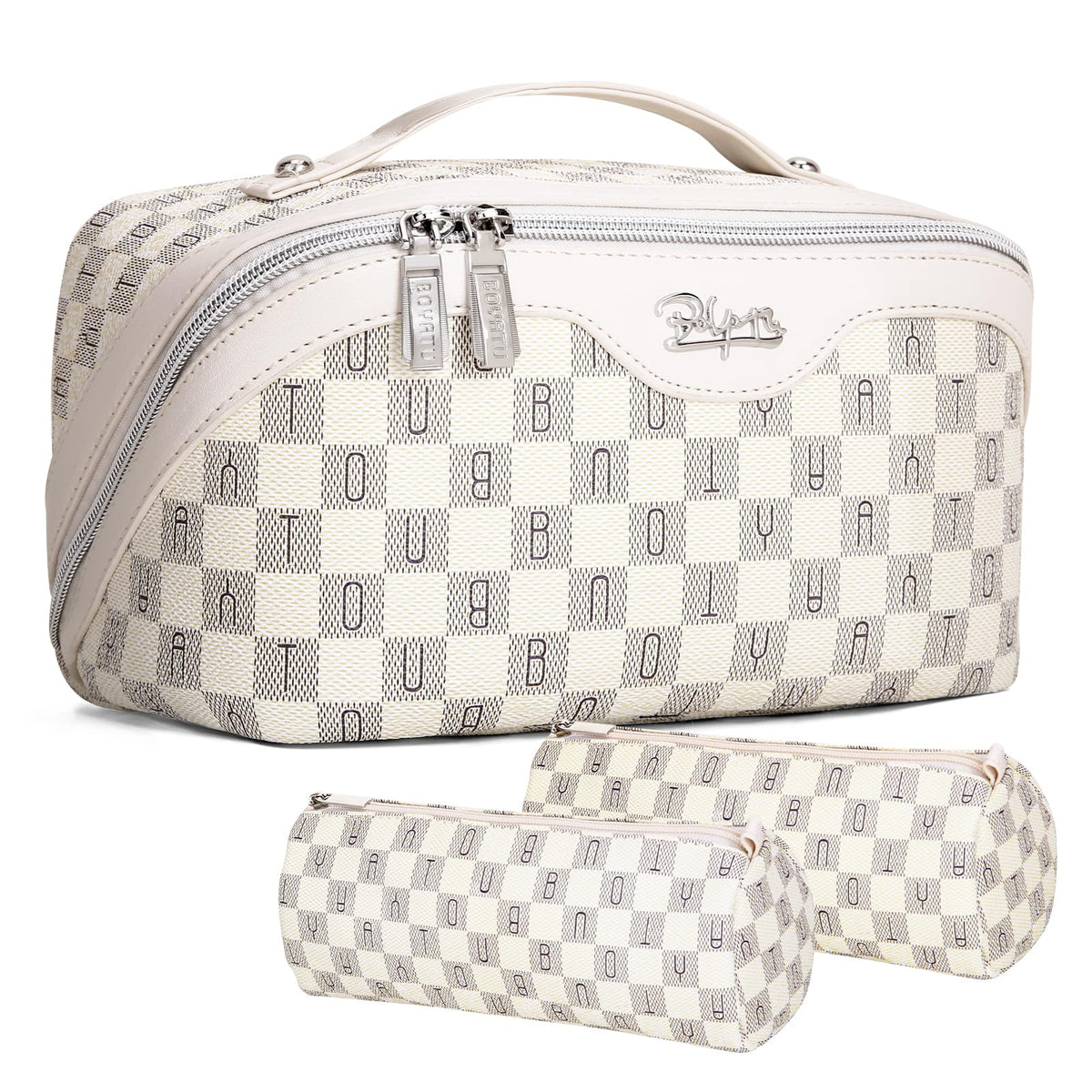 BOYATU Travel Makeup Bag Set in white, front view
