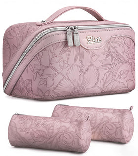 BOYATU Travel Makeup Bag Set of 3 floral design front view
