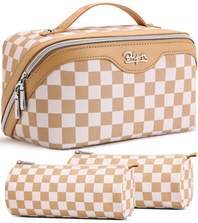 BOYATU Travel Makeup Bag Set of 3 in apricot colour front view