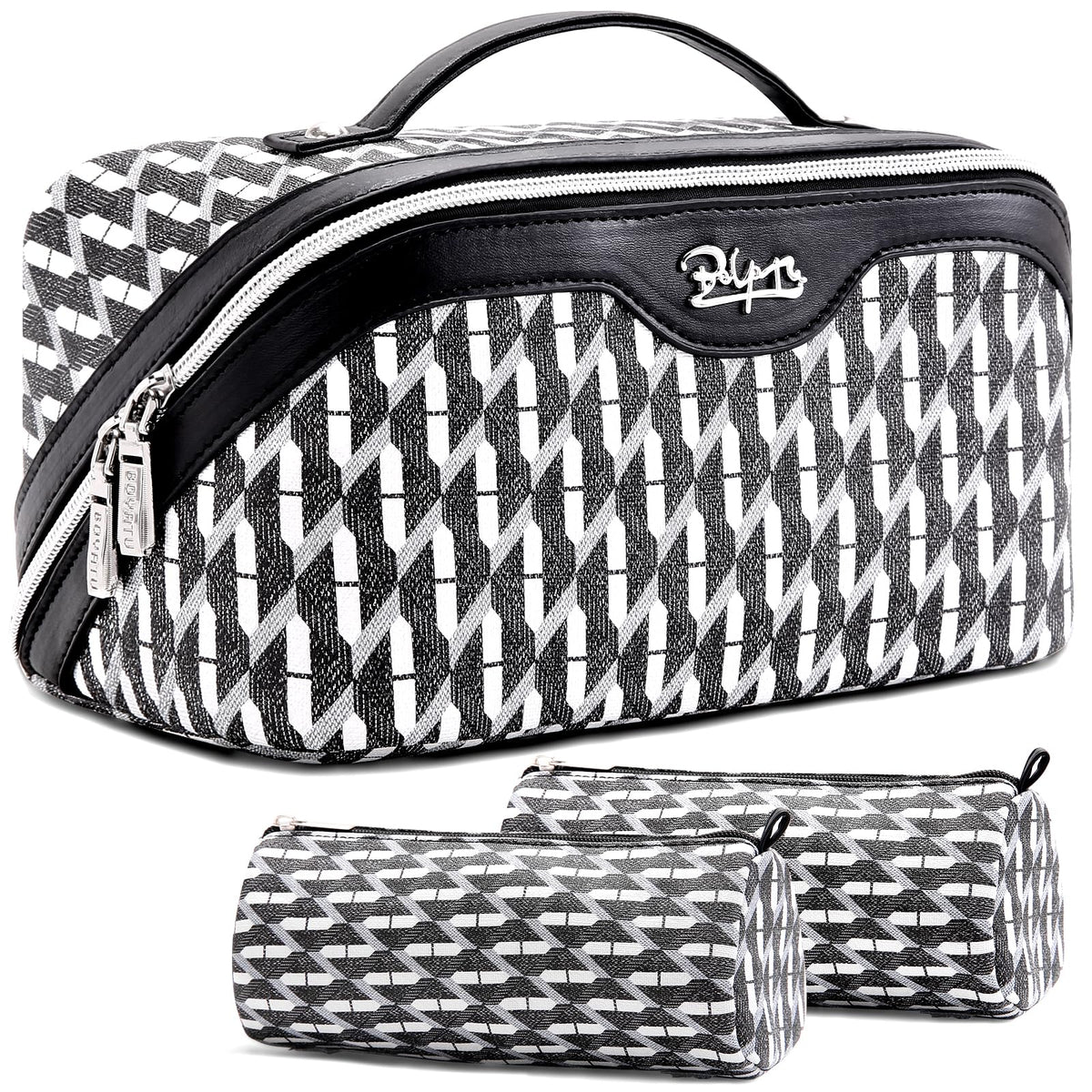 BOYATU Travel Makeup Bag Set of 3 in black, front view