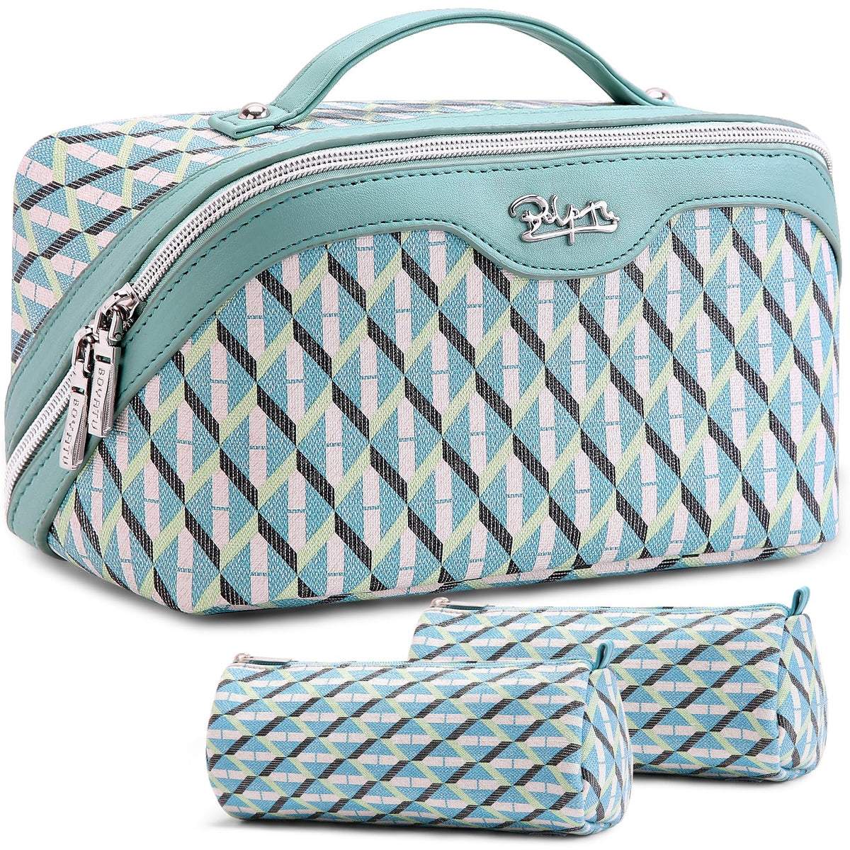 BOYATU Travel Makeup Bag Set of 3 in blue with compartments