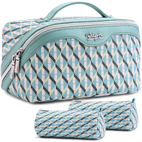 BOYATU Travel Makeup Bag Set of 3 in blue with compartments