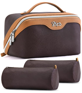 BOYATU Travel Makeup Bag Set of 3 in brown colour, front view