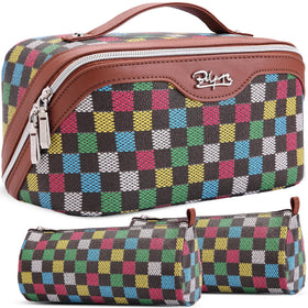 BOYATU travel makeup bag set of 3 in brown, front view
