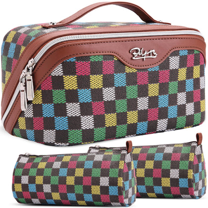 BOYATU travel makeup bag set of 3 in brown, front view