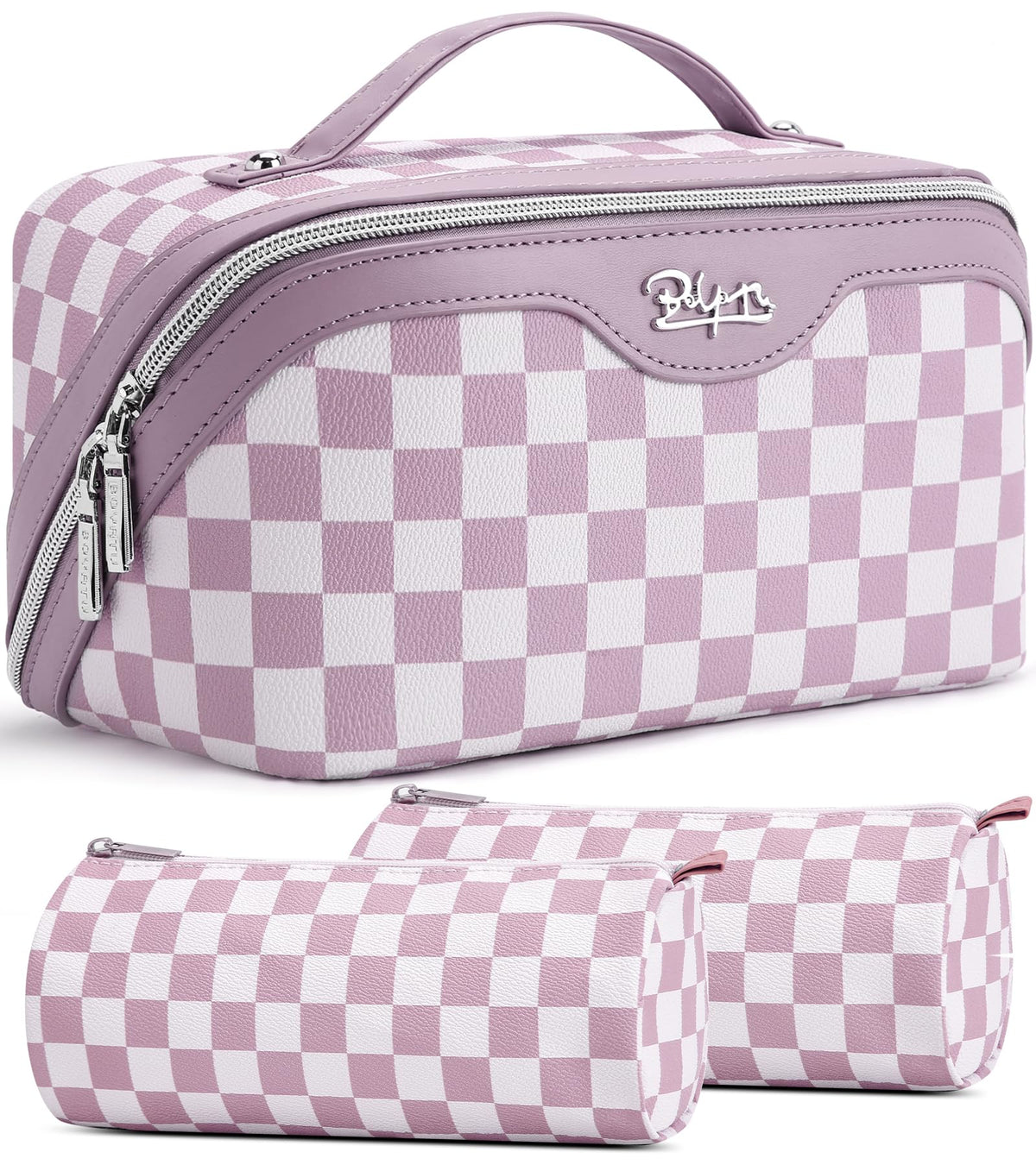 BOYATU Travel Makeup Bag Set of 3 in purple with compartments