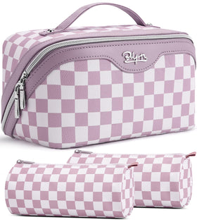 BOYATU Travel Makeup Bag Set of 3 in purple with compartments