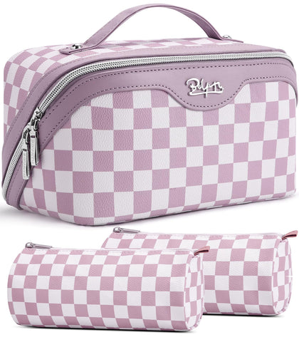 BOYATU Travel Makeup Bag Set of 3 in purple with compartments