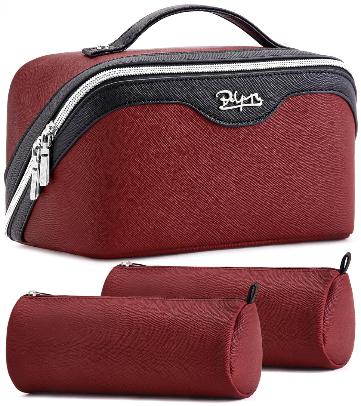 BOYATU Travel Makeup Bag Set of 3 in red with compartments
