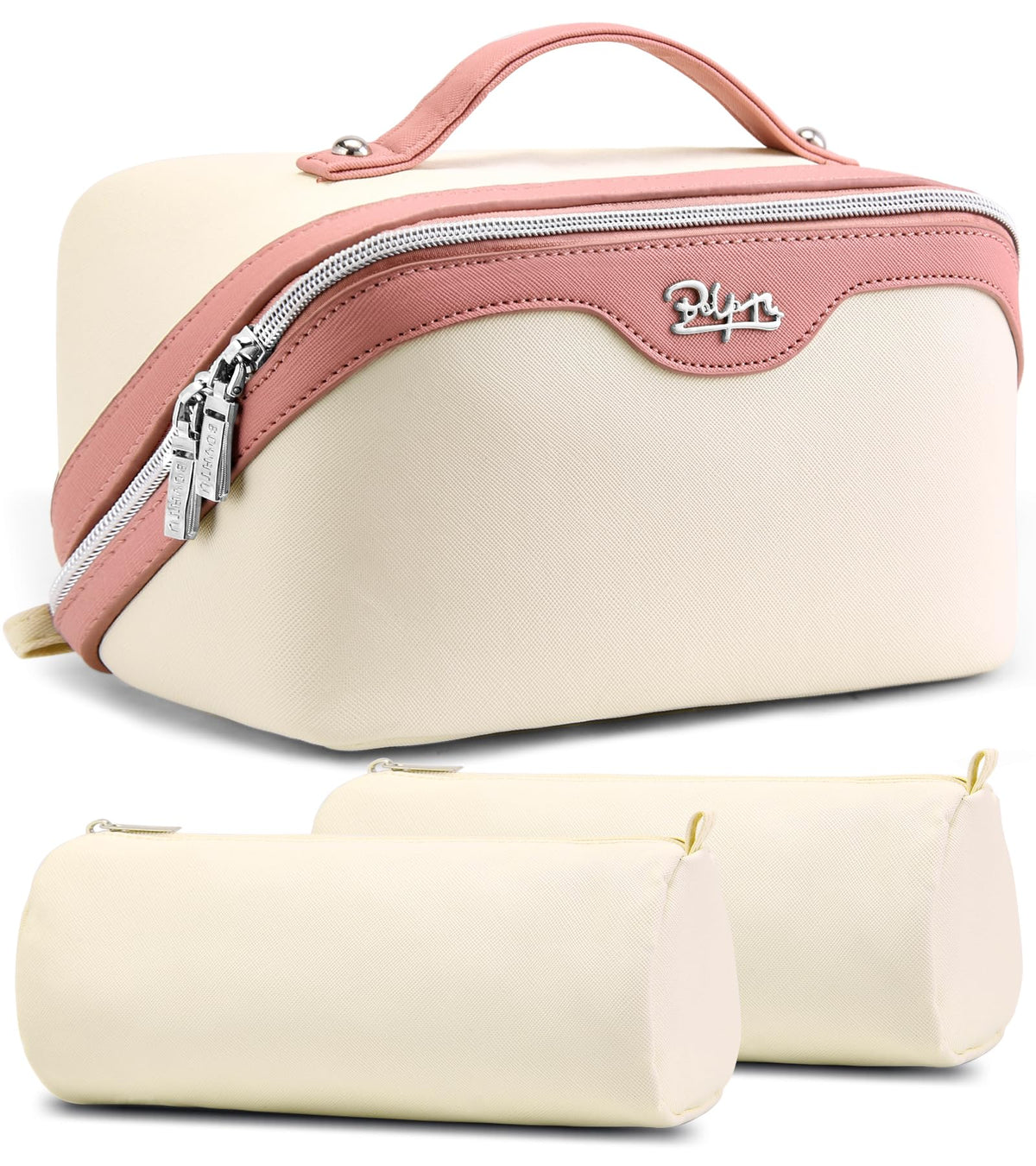 BOYATU Travel Makeup Bag Set of 3 in white with compartments