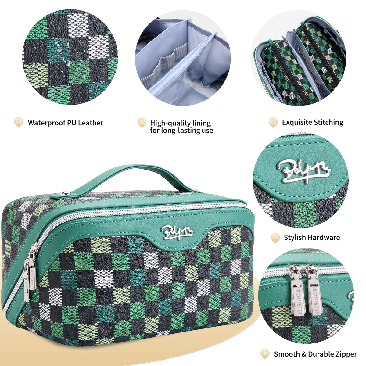 BOYATU Travel Makeup Bag Set, showing compartments and pouches