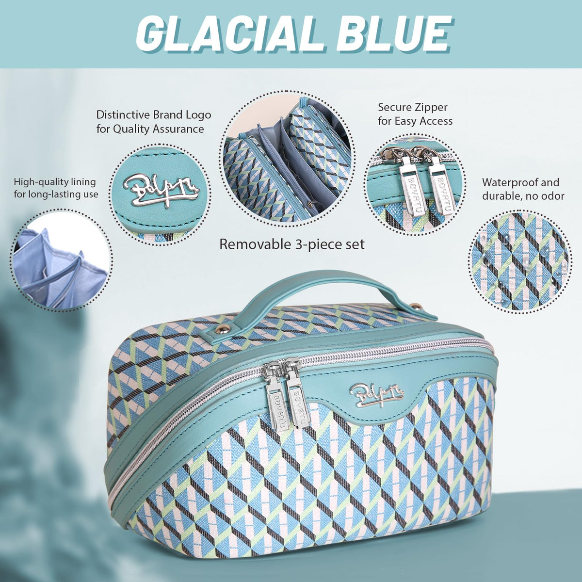 BOYATU Travel Makeup Bag with handle for easy carrying