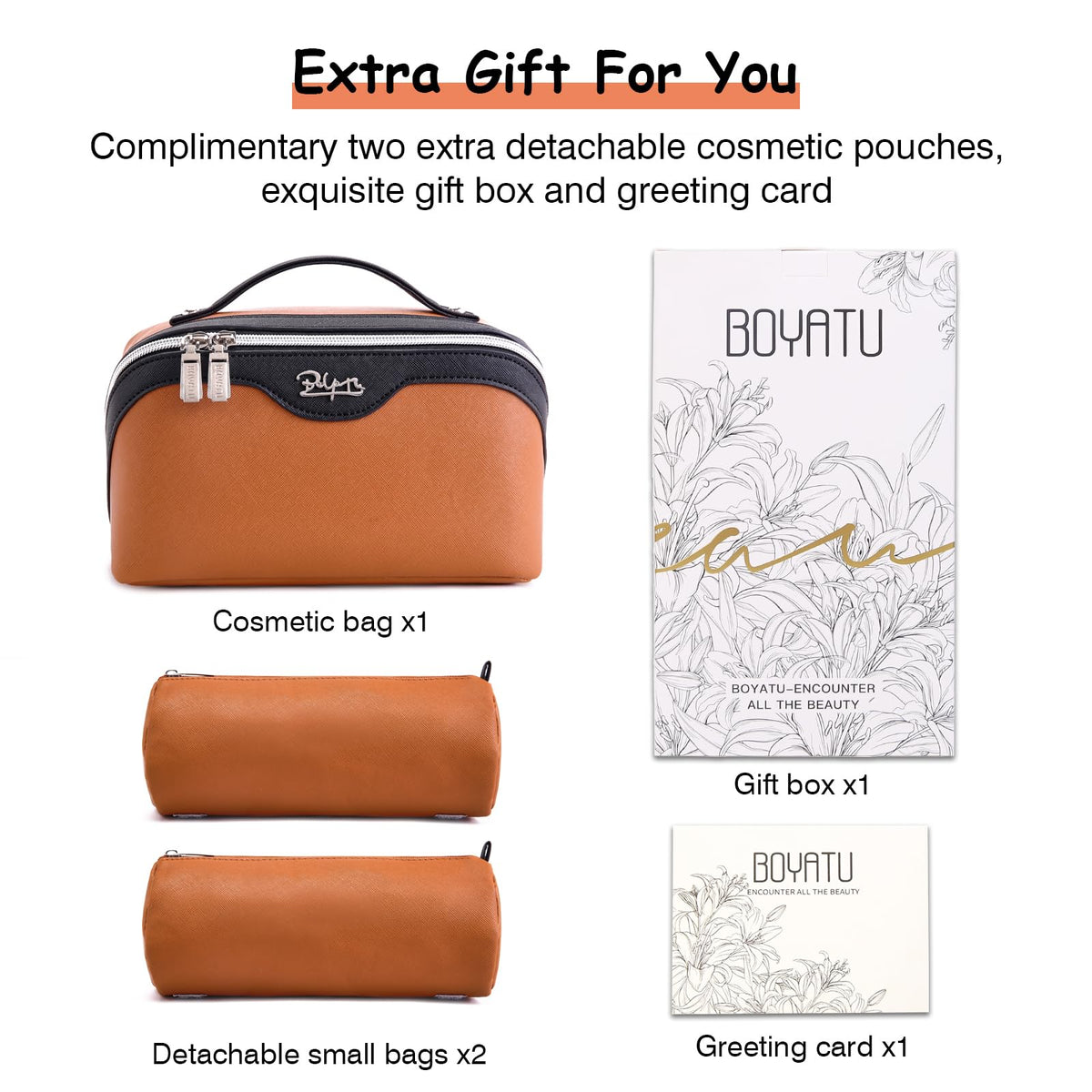 BOYATU travel makeup bag with skincare products