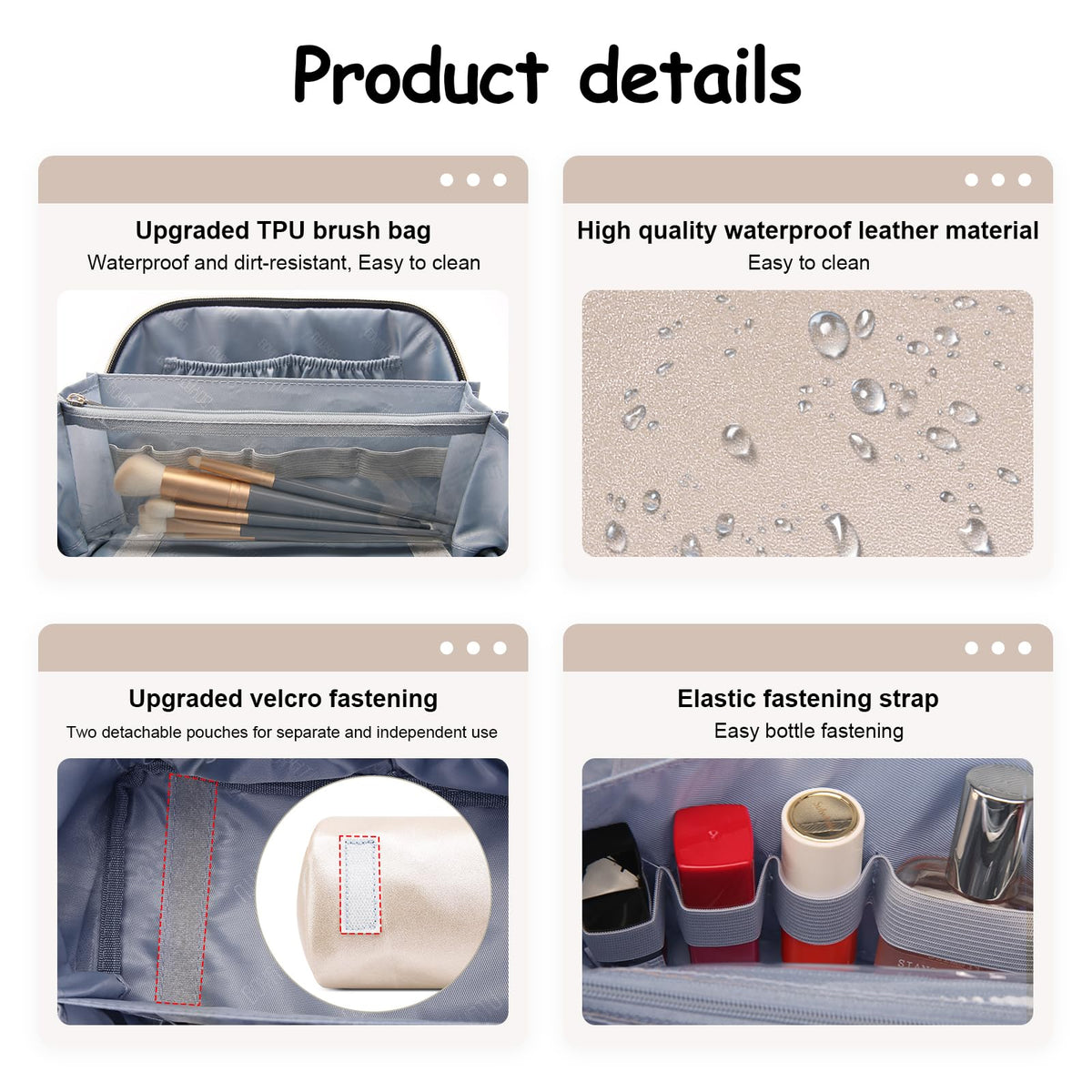 BOYATU Travel Makeup Bag with skincare products inside