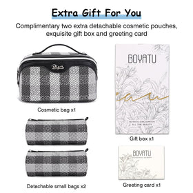 BOYATU Travel Makeup Bag with skincare products inside