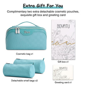 BOYATU Travel Makeup Bag with skincare products inside