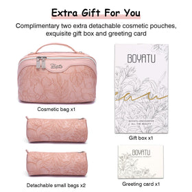 BOYATU Travel Makeup Bag with various cosmetics inside