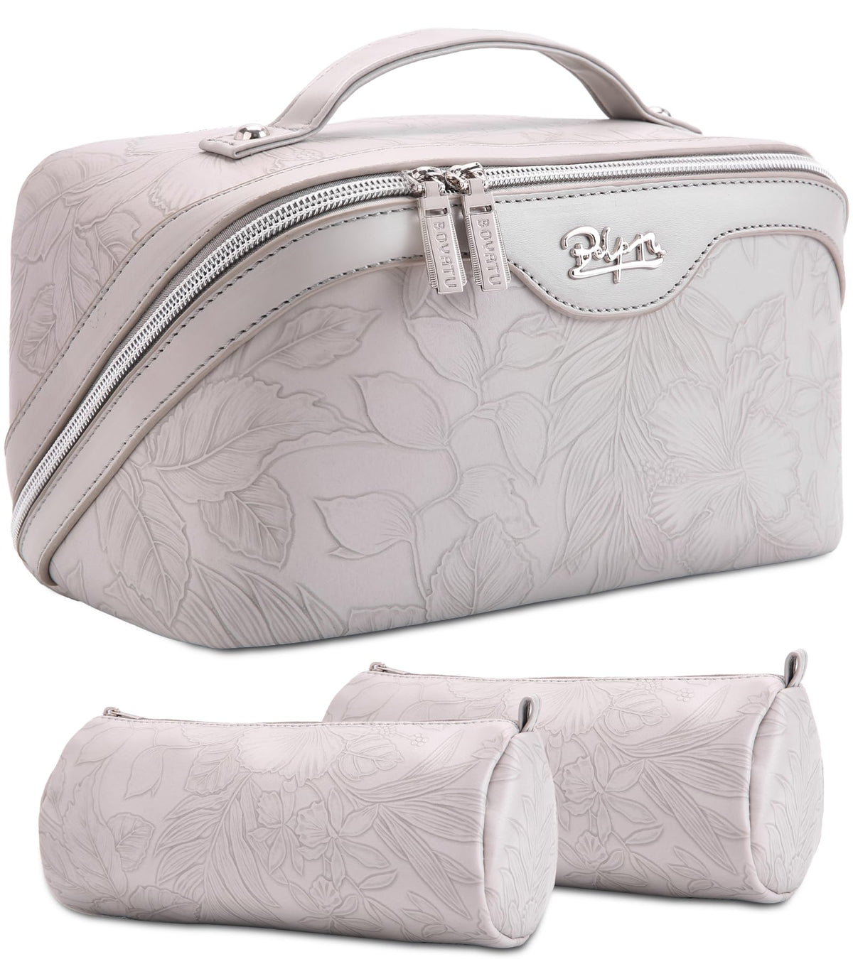 BOYATU Travel Makeup Bags 3-Piece Set floral design front view