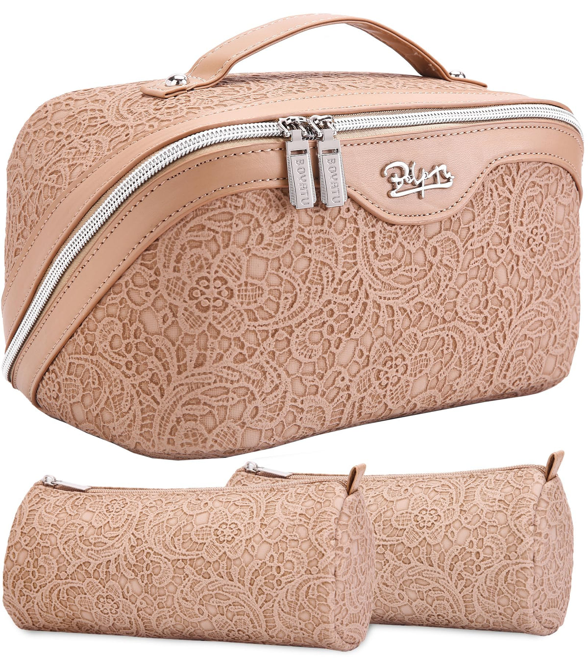 BOYATU Travel Makeup Bags Set in A-Tan with floral design