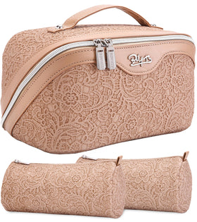 BOYATU Travel Makeup Bags Set in A-Tan with floral design