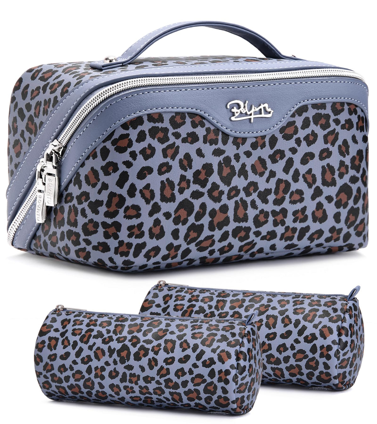 BOYATU Travel Makeup Bags Set in light blue with floral design