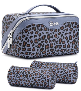 BOYATU Travel Makeup Bags Set in light blue with floral design