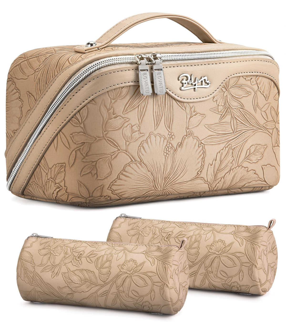 BOYATU Travel Makeup Bags Set of 3 floral design front view