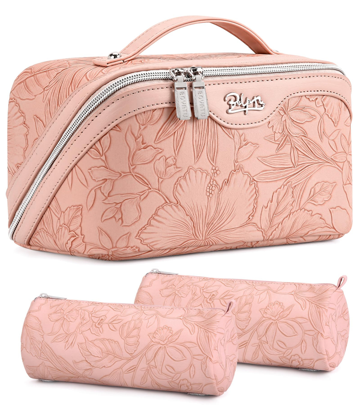 BOYATU Travel Makeup Bags Set of 3 in floral design, front view