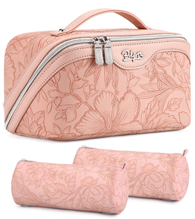 BOYATU Travel Makeup Bags Set of 3 in floral design, front view