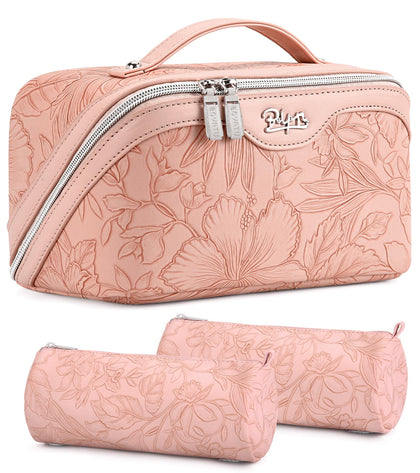BOYATU Travel Makeup Bags Set of 3 in floral design, front view
